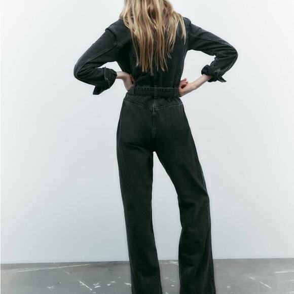 ZARA FULL LENGTH TRF DENIM JUMPSUIT ANTHRACITE GREY - Picture 9 of 12